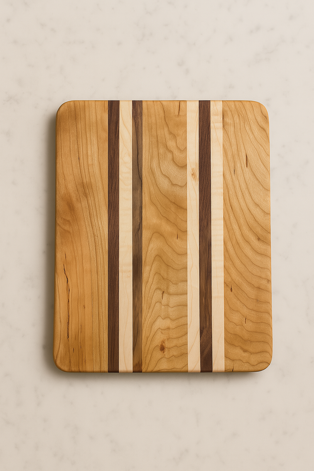 12" x 16" Cherry Cutting Board with Double Stripes of Walnut and Maple