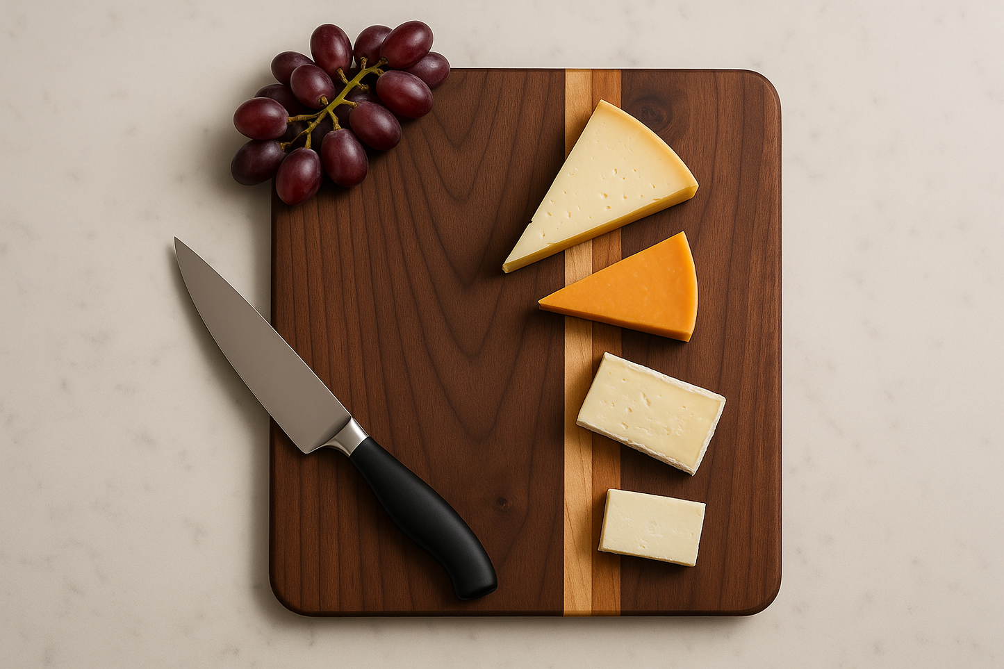 10" x 14" Walnut Cutting Board with Single Stripe of Cherry and Maple