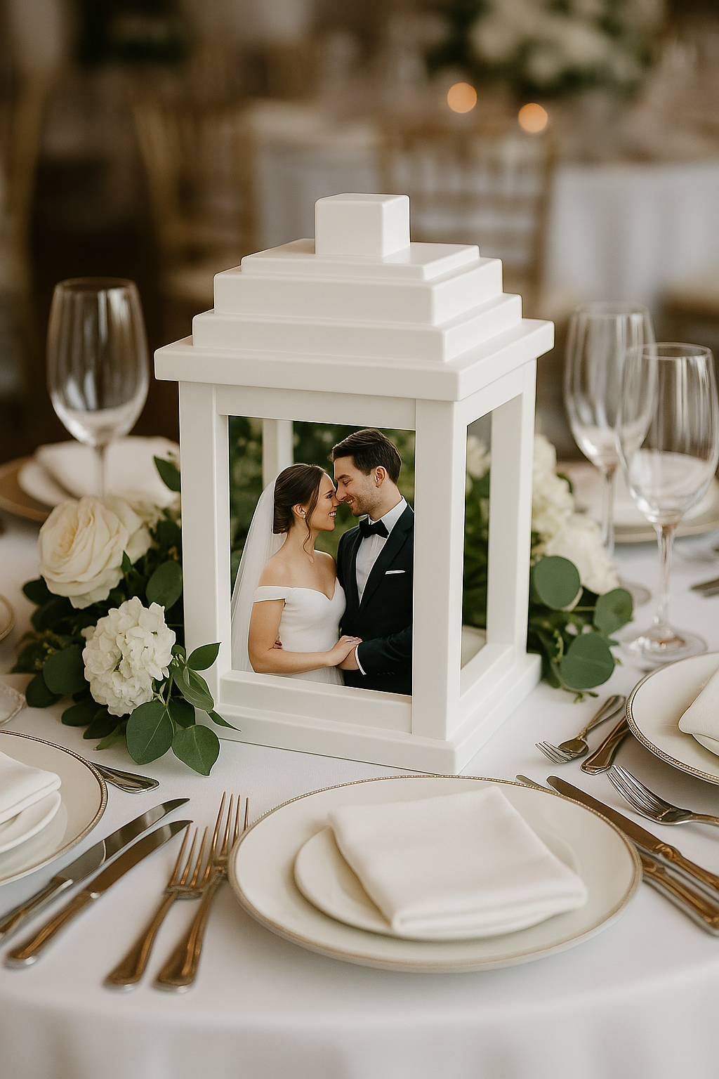 White Wooden Decorative Lantern – 14” Open-Frame Design