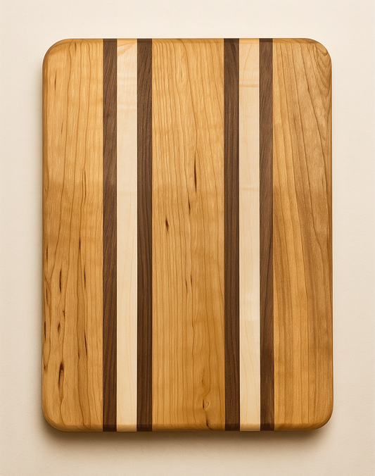 10" x 12" Cherry Cutting Board with Double Stripes of Walnut and Maple