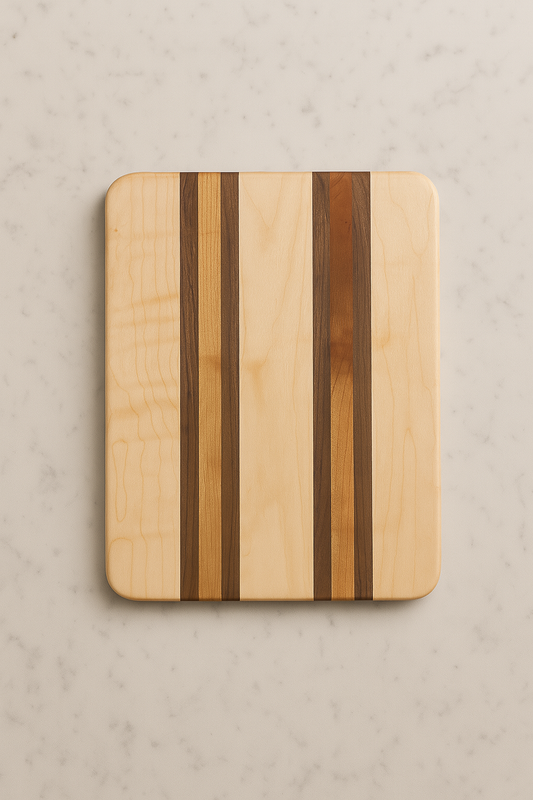10" x 14" Maple Cutting Board with Double Stripes of Cherry and Walnut
