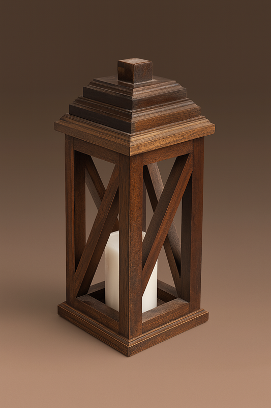 Solid Walnut Wooden Decorative Lantern – 14” Diagonal Frame Design