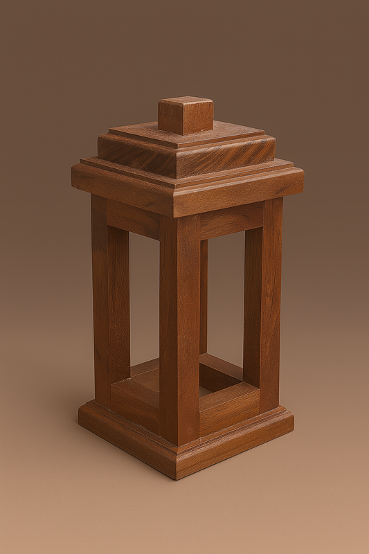 Solid Walnut Wooden Decorative Lantern – 14” Open-Frame Design