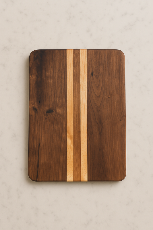 10" x 14" Walnut Cutting Board with Single Stripe of Cherry and Maple